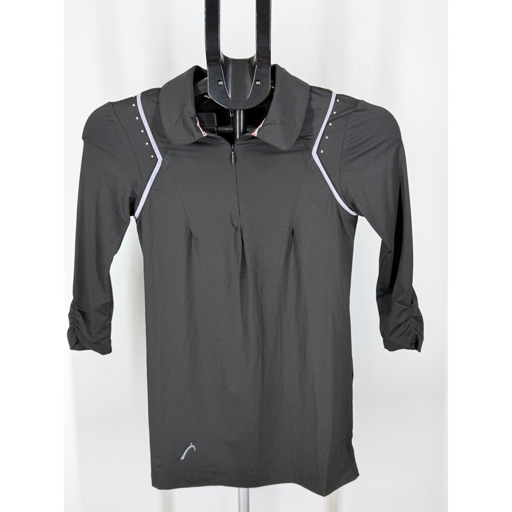 SwingDish Womens Black Quarter Zip Golf Polo Top Rhinestone Accents Small NWT